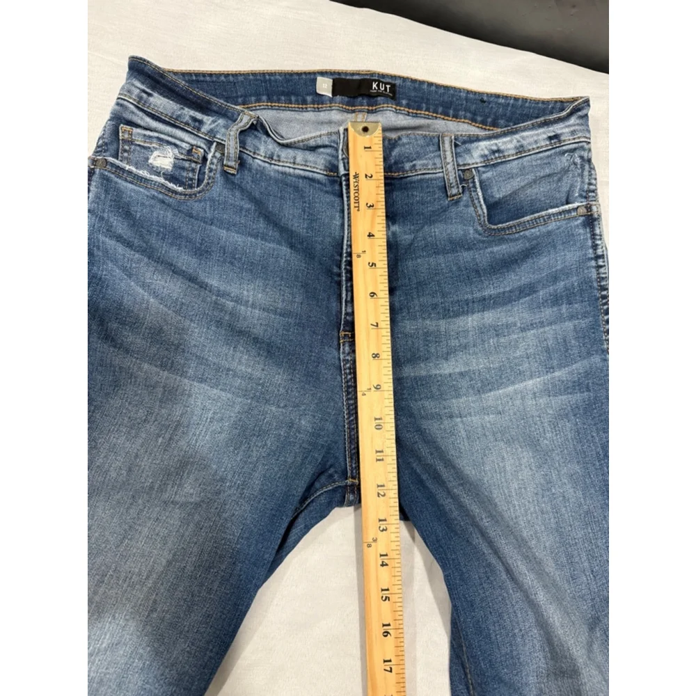 Kut from the Kloth High Rise Frayed-Hem Blue Denim Skinny Jeans Size 12